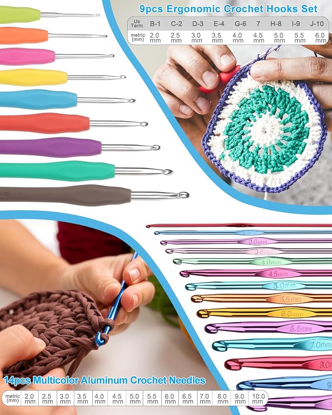 Aeelike Crochet Kit for Beginners Adults Kids, Complete Crochet Kits, Blue | Crochet Kit for Beginners Young and Old, All-inclusive Kit with Crochet Hooks 655 Yards Yarn Instruction Knit Bag, Ideal Gift