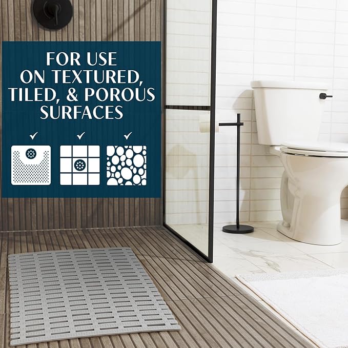 SlipX Solutions Weighted Non Slip Bath Mat for Textured Tub & Shower Surfaces | Patent Pending | Anti Slip Bathtub Safety Without Suction Cups | Doesn’t Float, Works on Tile & Stone 31” x 15”