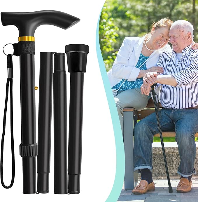 Walking Cane, Folding Cane for Man & Women, Portable Lightweight | 5-Level Adjustable Height, Collapsible Cane for Seniors Balancing Mobility Aid