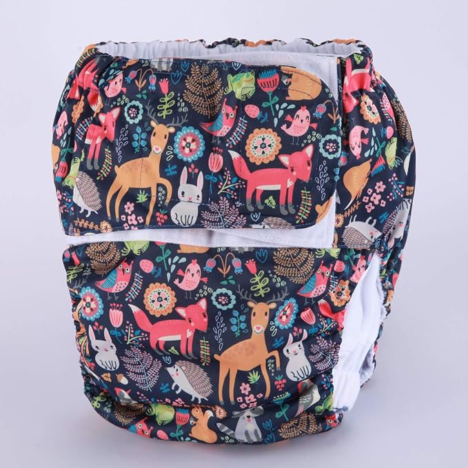 Large Teen Adult Cloth Diaper Nappy Reusable Washable for Disability with Hook and Loop (Animal (Large 26in to 50in))