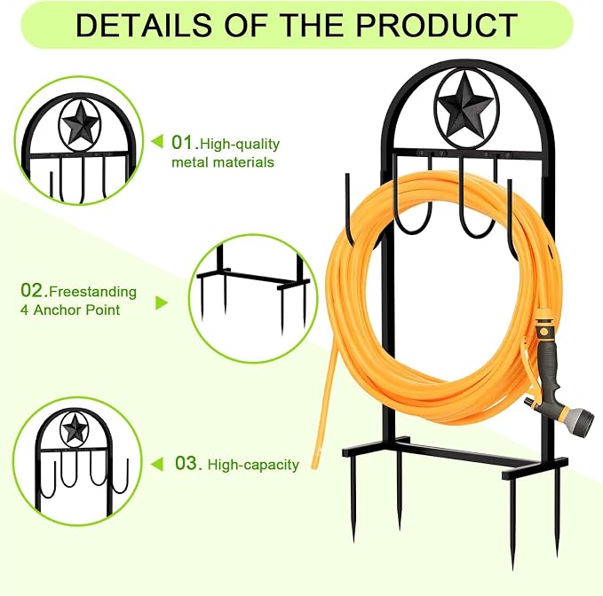 Garden Hose Holder -Upgraded Hose Holder Holds 100-feet Hose,Freestanding Heavy Duty Hose Hanger,Sturdy Hose Stand for Lawn & Yard (Star, 2)