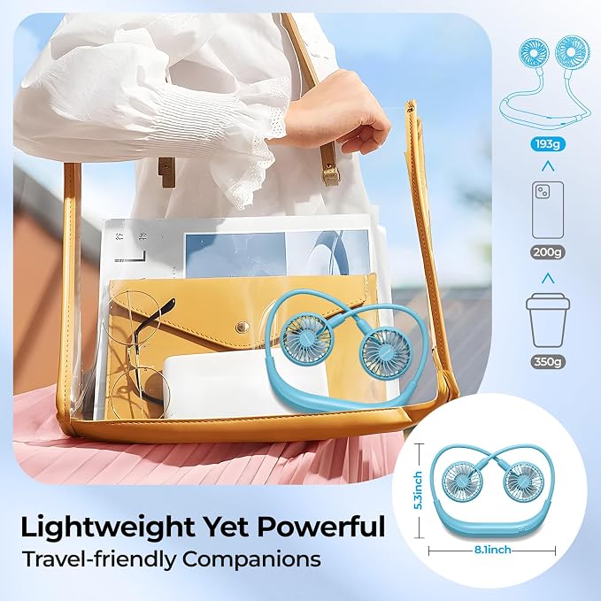 AMACOOL Portable Neck Fan, Lightweight Wearable with Hands-Free Comfort | 360° Adjustable Personal Fan with Ultra Quiet & Strong Wind, Gifts for Men Women Hot Flashes Cruise Travel Outdoor Sports