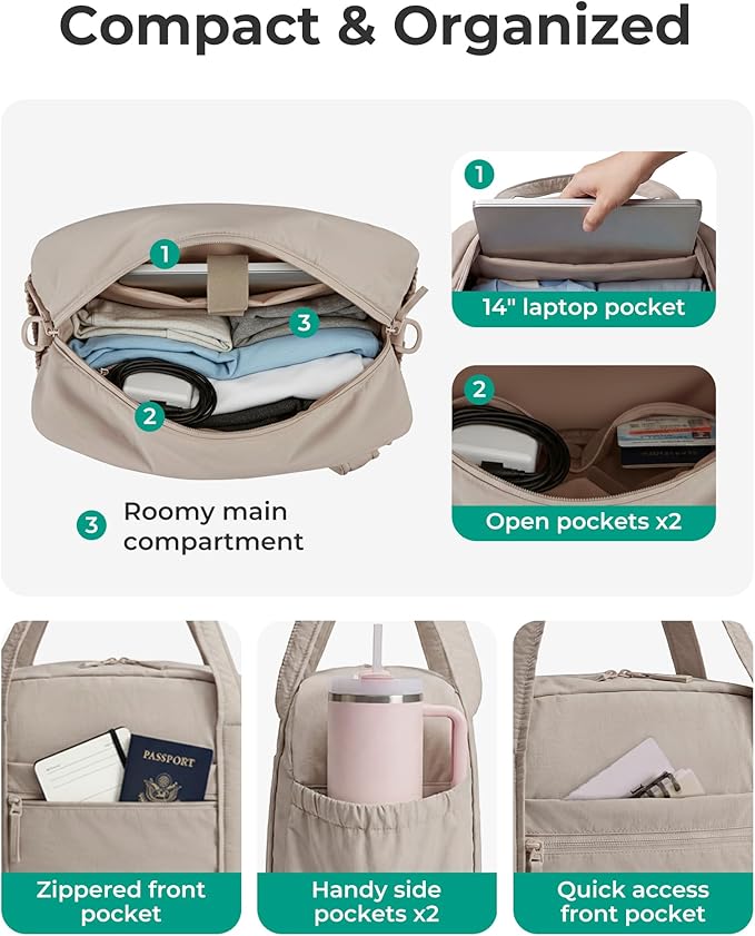 BAGSMART Expandable Personal Item Travel Bag, Lightweight Gym Bag for Women, 24L Weekender Travel Duffle with Toiletry Bag, Carry on Overnight Duffel, Chocolate