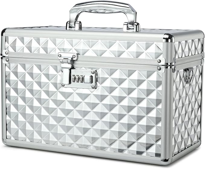 Storage Lock Box with Combination Lock, Lockable Medicine Storage Box, Empty First Aid Box, Security Lock Box, Multipurpose Locking Box for Home and Outdoor Use (Silver, Large)