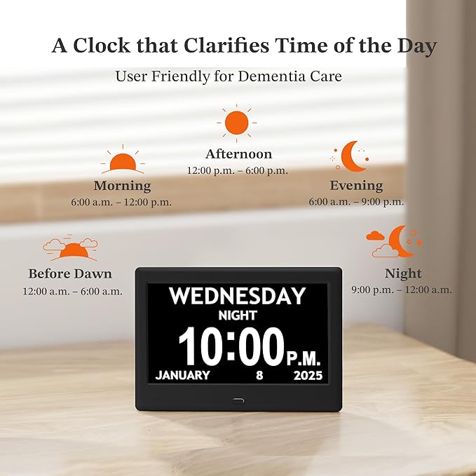 2025 NEW, Digital Clocks, 7'' Dementia Clock with Date and Time for Elderly, Auto-Dimming, 12 Reminders & 6 Alarms, Button & Remote Control, Auto DST, Digital Calendar for Seniors Large Display