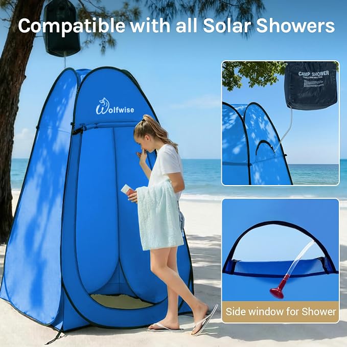 WolfWise Pop Up Shower Tent for Camping Essentials, Compact & Lightweight | Portable Instant Changing Tent with Window & Carry Bag, Privacy Dressing Room Bathroom for Outdoor, 6'3"/6'11" H