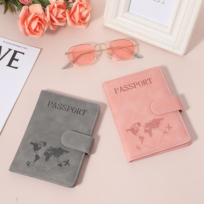 2 Pack Passport Holder for Travel, Passport Wallet Cover Case Waterproof RFID Blocking Passport Holder with Pen Holder Travel Must Haves Accessories, Passport Book Holders for Women and Men