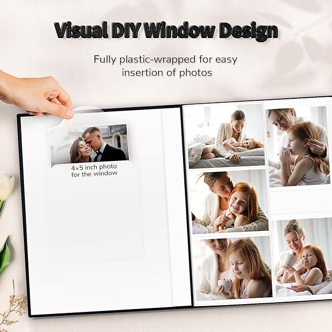 Artfeel Photo Album 4x6 with 600 Pockets,Slip-in Picture Albums,Linen Cover Memory Book with Front Window,White Page Vertical Photo Book for Wedding,Family,Anniversare,Baby,Vacation
