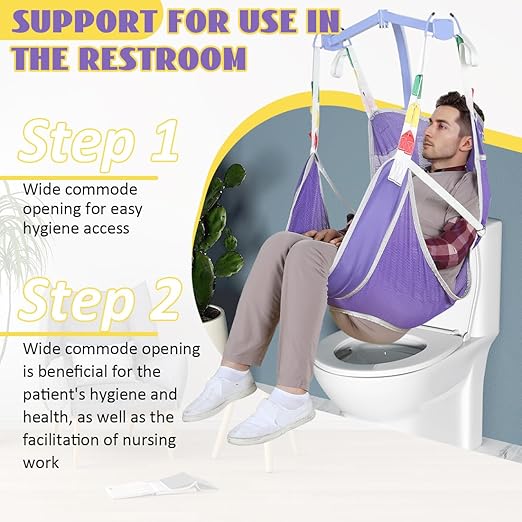 Universal Full Body Patient Lift Sling with Commode Opening for Elderly & Disabled, Safe Working Load 500 lbs, Small Purple