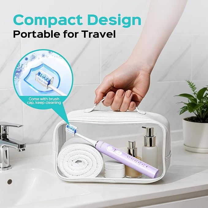 COSLUS Sonic Electric Toothbrush for Adults & Kids: 3 Intensities & 5 Modes Gum-Friendly for Deep Cleaning & Whitening - 2 Types of Heads for Family, Sensitive Teeth, Brace, Travel Home, Purple, 1PC
