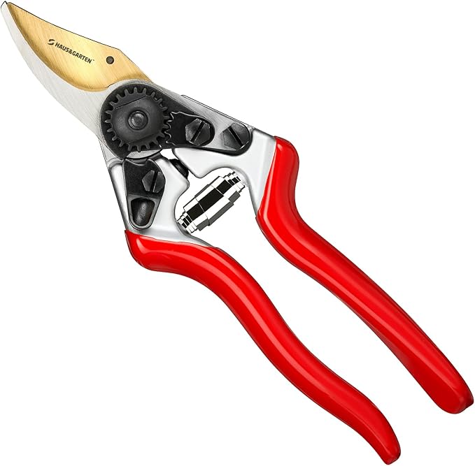 Haus & Garten PrecisionPRO 8" Titanium Pruning Shears - Heavy Duty Professional Bypass Pruner - Use As Rose Clippers, Premium Gardening Secateurs, Garden Scissors, Handheld Yard, Tree, & Plant Tool