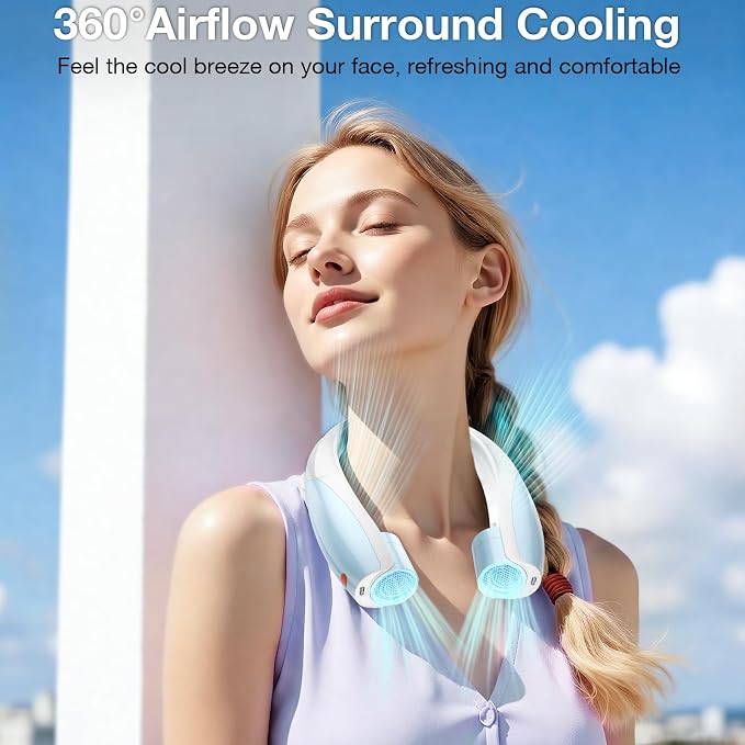 Portable Neck Fan, 6 Speeds Rechargeable Personal Fan with AI Chips, Hands-Free 360° Faster Cooling Wearable Fan, Ultra Quiet for Home, Office, Travel, Indoor, Outdoor - Sky Blue