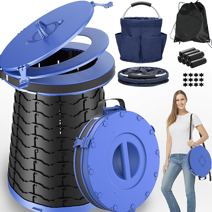 XXL Portable Toilet for Camping,880lbs Capacity,19.7" H Adjustable Outdoor Toilet with 7 Garbage Bags,Porta Potty for Adults,Collapsible Luggable Loo for Camping
