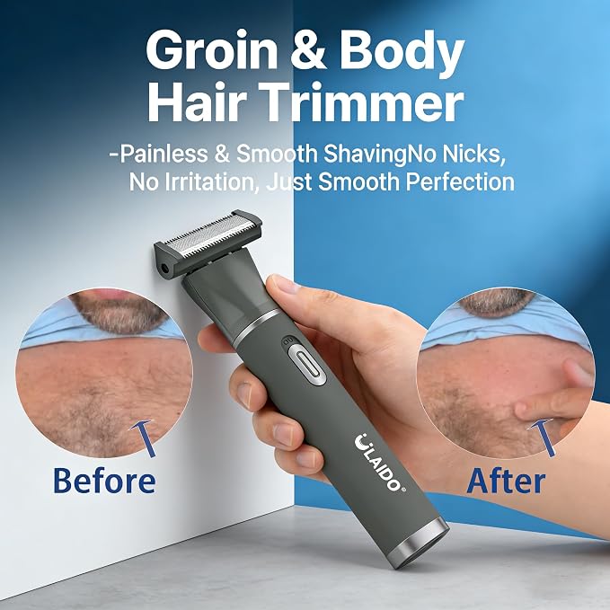 Body Hair Trimmer for Men, 4 in 1 Versatile Trimmer Shavers for Nose Ear Eyebrow Body Hair Trimming, USB-C Fast Charge Electric Pubic Hair Trimmer for Smooth Shaving with Storage Bag