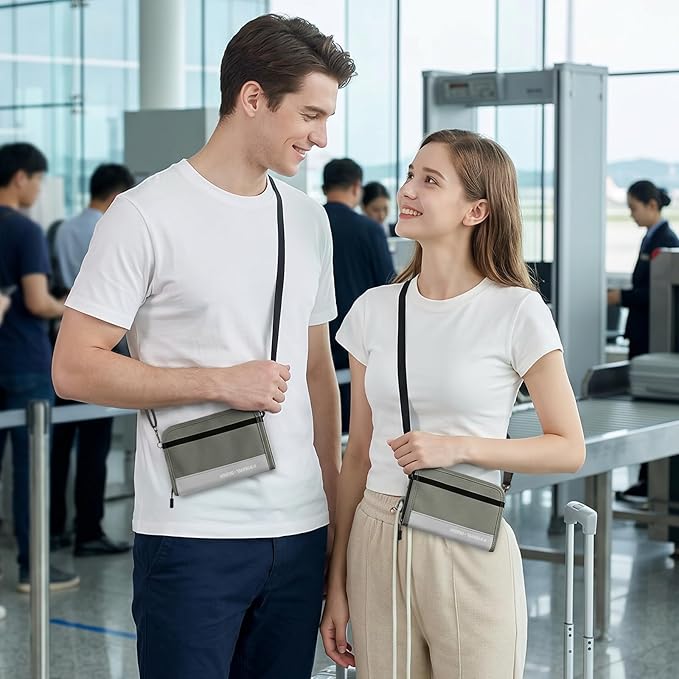 P.travel Passport Holder for Travel, RFID Blocking Passport Wallet with Adjustable Shoulder Strap, Holds 3 Passports, 4 Card Slots & AirTag Slot, Lightweight Travel Essentials for Men & Women