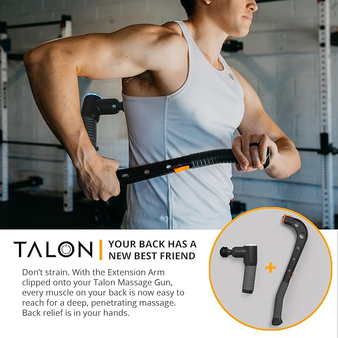 Brazyn - Talon Percussion Massage Gun + Massage Cane + Gun Holder System - Deep Tissue Muscle Massager with Arm Attachment for Whole Body Pain Relief, Upper and Lower Back, Neck & Shoulder Relaxer