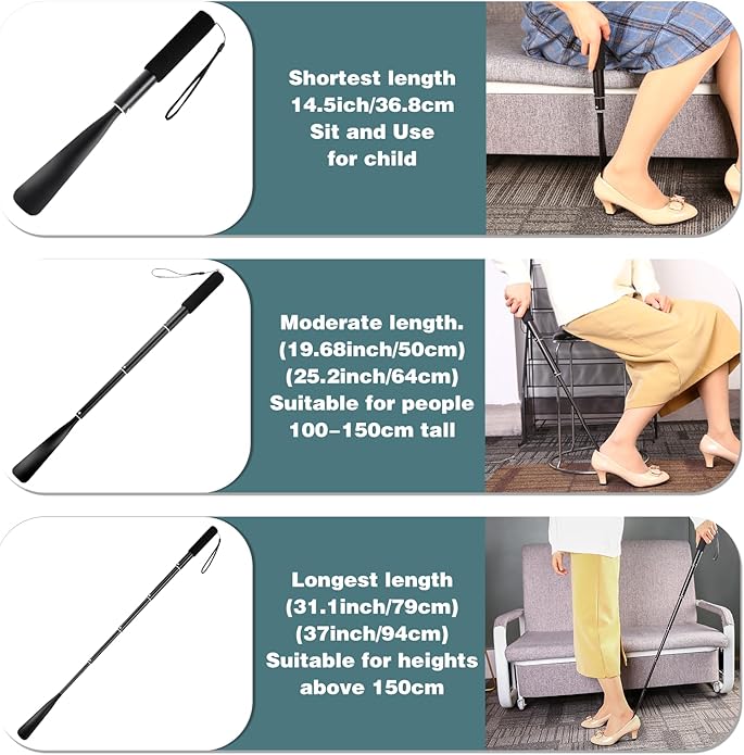 Gobiteli Shoe Horn,Long Retractable Aluminum Shoe Horn Long Handle for Seniors,Men,Women and Kids