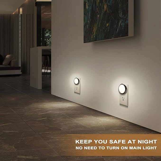 Night Lights Plug Into Wall [2 Pack], LED Night Light with Dusk-to-Dawn Sensor, 5000K Daylight White Brightness Nightlight, Compact Design Nightlights for Bathroom, Hallway,Stairway, Non-Dim