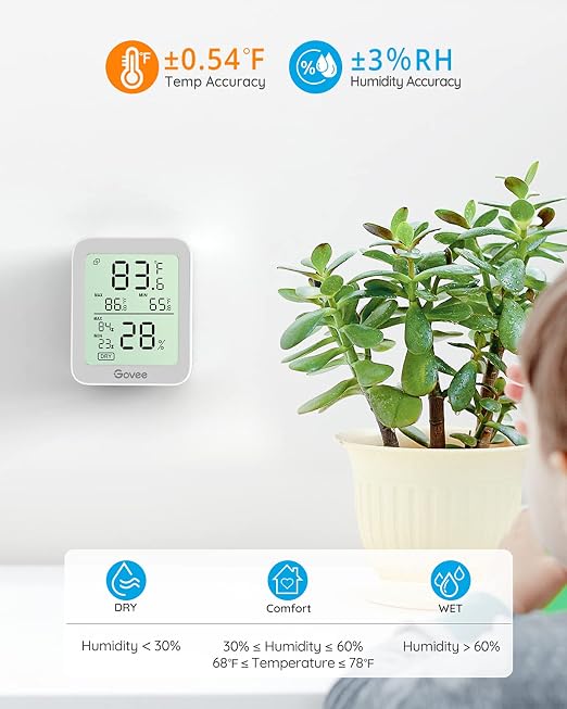 Govee Indoor Hygrometer Thermometer 2Pack H5075 with Bluetooth App Control | Room Temperature Humidity Meter, 164ft Remote Monitor, Smart Alerts, 2 Years Data Storage Export, for Bedroom Wine Cellar