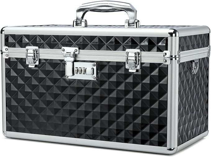 Storage Lock Box with Combination Lock, Lockable Medicine Storage Box, Empty First Aid Box, Security Lock Box, Multipurpose Locking Box for Home and Outdoor Use (Black, X-Large)