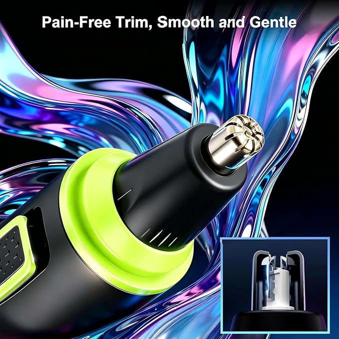 AREYZIN Nose Hair Trimmers for Men，Rechargeable Hair Trimmer 2 in 1 Painless Multifunctional Ear and Nose Hair Trimmer with IPX7 Waterproof Dual Edge Blades（Green）