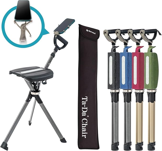 STEP2GOLD Ta-Da Chair Series 2 PRO, Portable Trekking Hiking Pole, Folding Walking Stick with Seat, Walking Cane with Chair, Foldable Chair, Lightweight Aluminum, Easy Carry and Storage, Anti-Slip