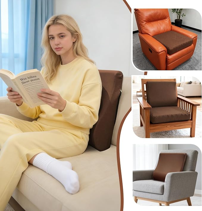 2-in-1 Recliner Cushions for Elderly Egg Crate Foam Seat Cushion and Ergonomic Back Support Pillow Non-Slip Recliner Cushions for Long Sitting Reduces Muscle Fatigue, Brown