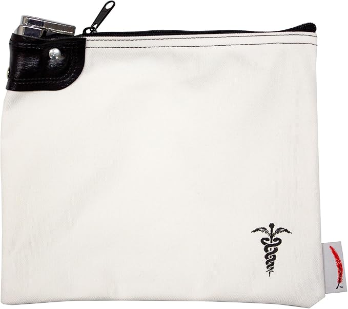 Canvas Medication Organizer Lock Bag, White, 8 x 10 | Travel Pill Organizer, 2 Keys Included, Heavy Duty Lock System, Pill Pouch