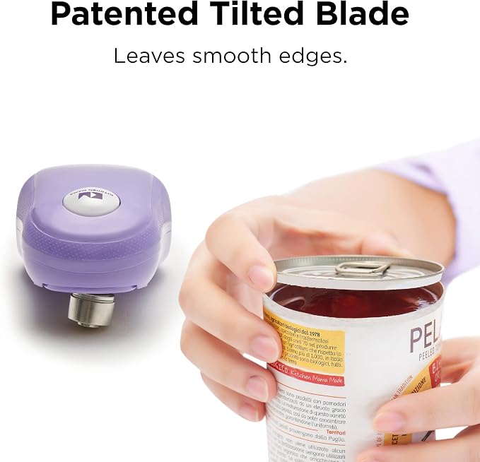 Kitchen Mama One Touch Electric Can Opener, Purple | Opens with One Button Press, Auto-Stop, Smooth Edge, Cordless, Battery Operated
