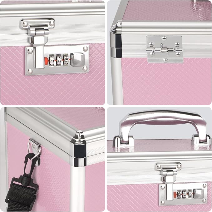 Medicine Box with Combination Lock - 10"x6"x6.7" First Aid Safe Medication Storage Case, Personal Items Safe Case for Hospital & Home & Outdoor 【Pink】