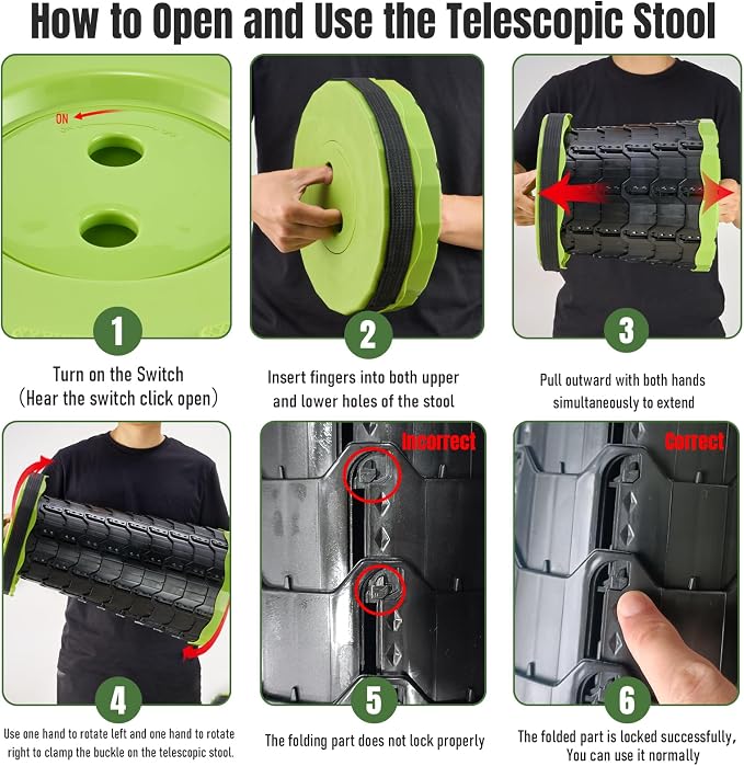 Doseno Portable Collapsible Stool, Pop Up Stool, Retractable Camping Seat | Height range 2.4-17.5 in; thickened PP, 2 lb design and shoulder strap for fishing, hiking, BBQ, travel, and outdoor use.