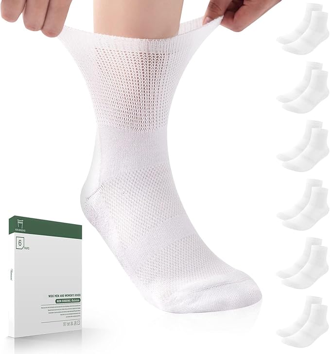 Bulinlulu Bamboo Viscose Diabetic Socks, 6 Pairs Non Binding Ankle Socks, Reinforced Toe, Size 6-9/9-11/13-15