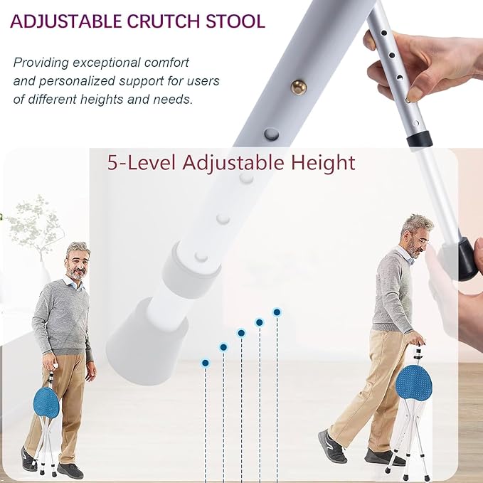 Walking Cane with Seat Cane Chair Foldable Walking Stick with Seat, Adjustable Cane Stool for Seniors Elderly, Lightweight Aluminum, Easy Carry (Blue)