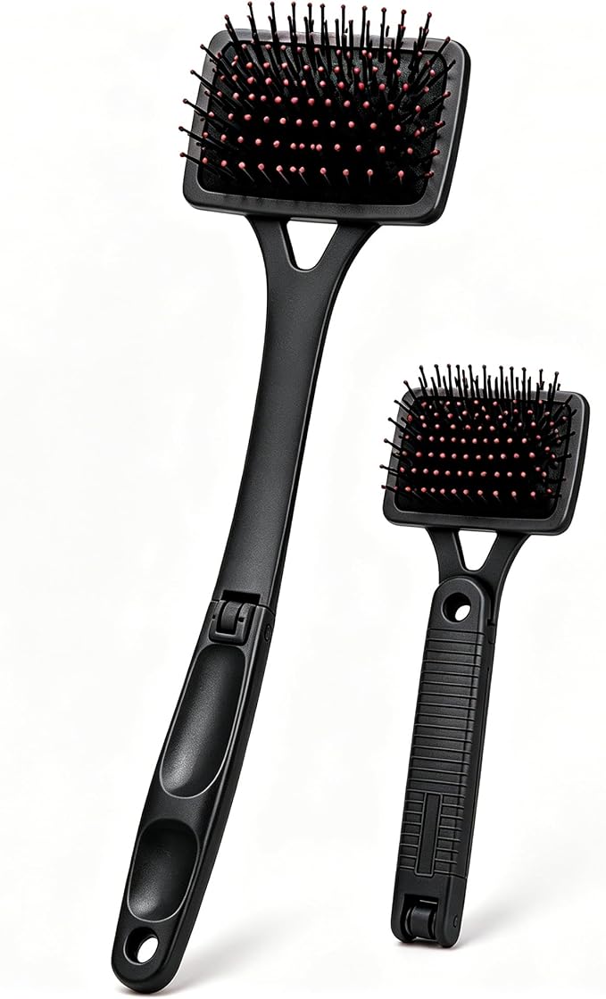 Back Scratcher Extendable Black Folding Handle for Men Women | Long reach folding handle with soft bristles for back shoulders legs and everyday personal care use at home or travel