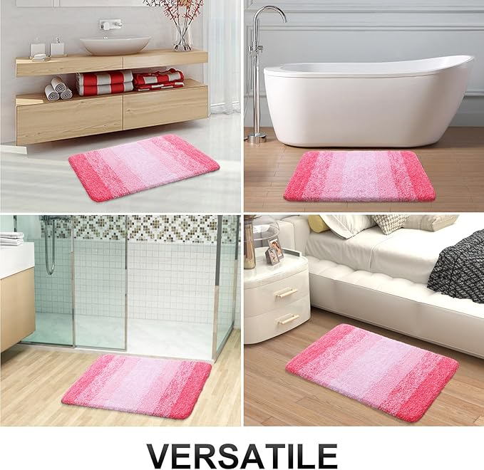 OLANLY Bathroom Rug Set 2 Piece, Soft Absorbent Microfiber Bath Rug Set, Non-Slip, Machine Wash Dry, Plush Shaggy Bath Mats for Bathroom (47"x20"+24"x16", Pink)