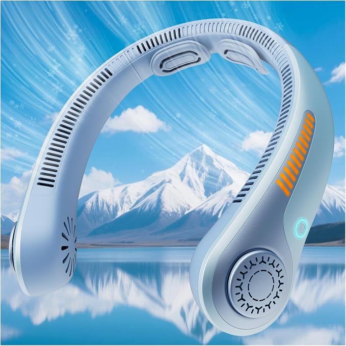 Portable Neck Fan Rechargeable Wearable Personal Fan Blow Cold Air, 5 Speeds, USB Battery, Neck Cooler with Neckbrace, Gift for Men Women, Sports, Gardening, Home, Outdoors, Travel, Camping
