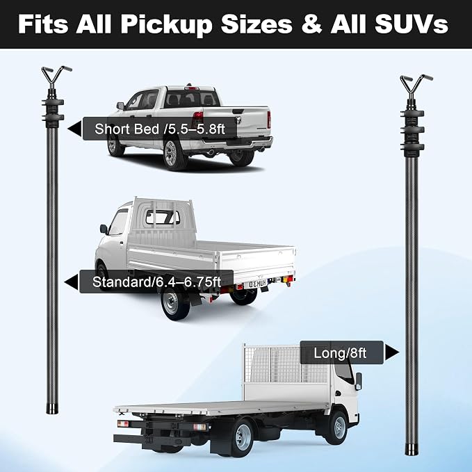 6.6FT Carbon Fiber Truck Cargo Grabber Reach Retriever Tool | 100% carbon fiber telescopic pole, 40% lighter to reduce muscle fatigue, anti-corrosion, fits all pickup sizes & all SUVs