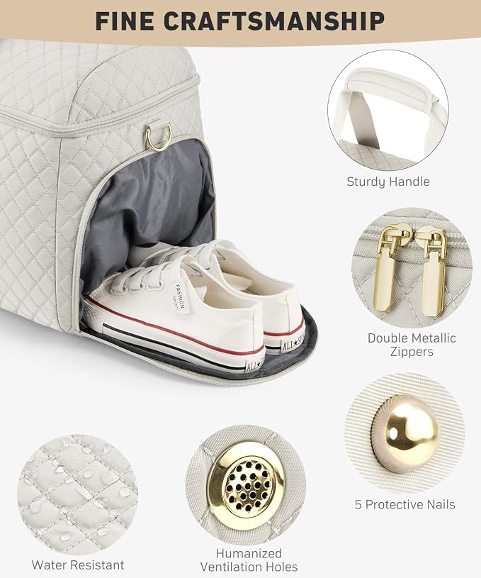 Weekender Bags for Women, Wide Open Large Travel Duffle Bag with Shoe Compartment, Overnight Hospital Bag For Women Labor Delivery, Carry on Bag Personal Item Travel Bag with Wet Pocket (Beige)