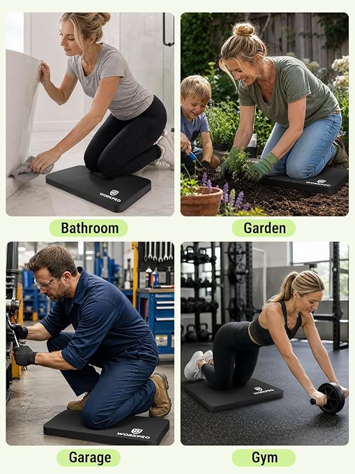 WORKPRO Extra Thick Kneeling Pad, 1 Pack, Black, 17.5 x 11 x 1.5 in | Soft NBR Foam Cushioning for Knee, Large Foam Kneeler Mat, For Gardening, Bathing Baby, Exercise, Workout Supplies