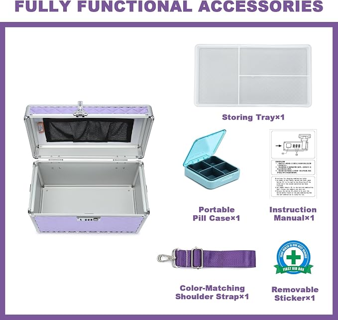 Storage Lock Box with Combination Lock, Lockable Medicine Storage Box, Empty First Aid Box, Security Lock Box, Multipurpose Locking Box for Home and Outdoor Use (Purple, Large)