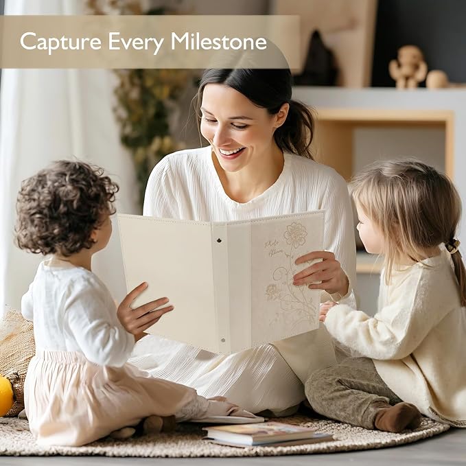 Photo Album 8x10 Clear Pages Pockets Leathe Cover Slip Slide in Photo Album Holds 50 Vertical 8x10 Photos Picture Book for Wedding Family (Beige)
