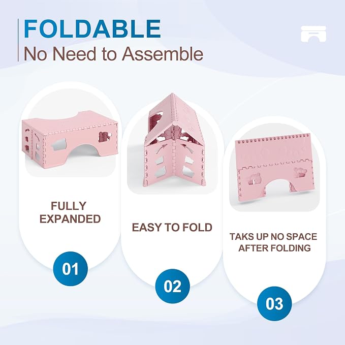 Foldable Poop Stool Adult, 7 Inch Collapsible Toilet Stool Squat, Portable Squatting Potty Toilet Steps for Travel, Bathroom Pooping Stools for Adults, Pink