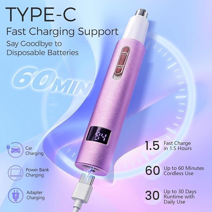 Yunmiss LED Display Eyebrow & Nose Hair Trimmer Clipper for Men Women,2026 Rechargeable 2 in 1 Painless Ear & Facial Hair Trimmer with Powerful Motor and Dual-Edge Blades Easy Cleansing (Purple)
