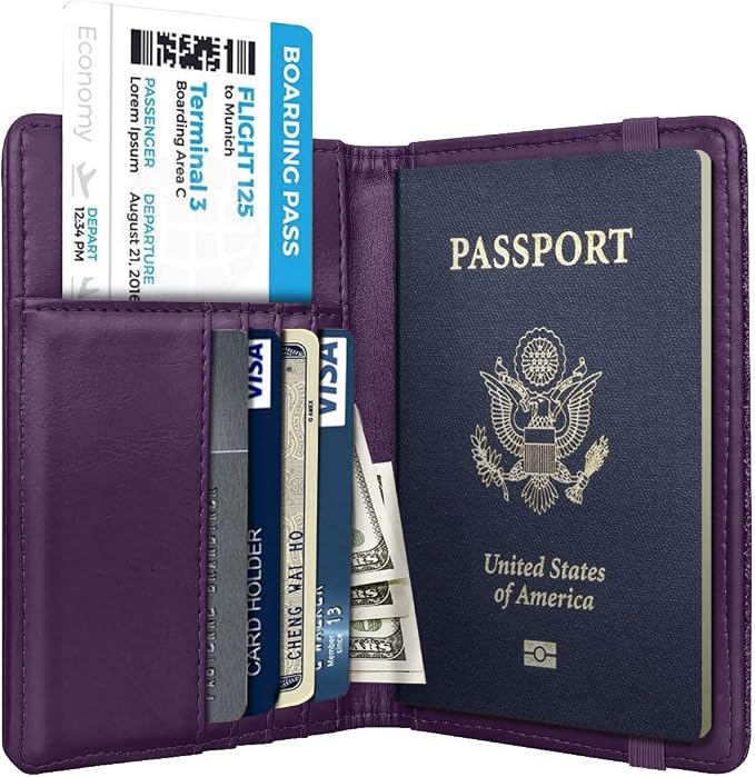 Coco Rossi Passport Holder for Travel Women Slim RFID Passport Cover Wallet | Travel Essentials, Passport Book Holders, Passport Wallet Cover Case, PU Leather, Cute, Thin, Spliced Design, Purple Flower