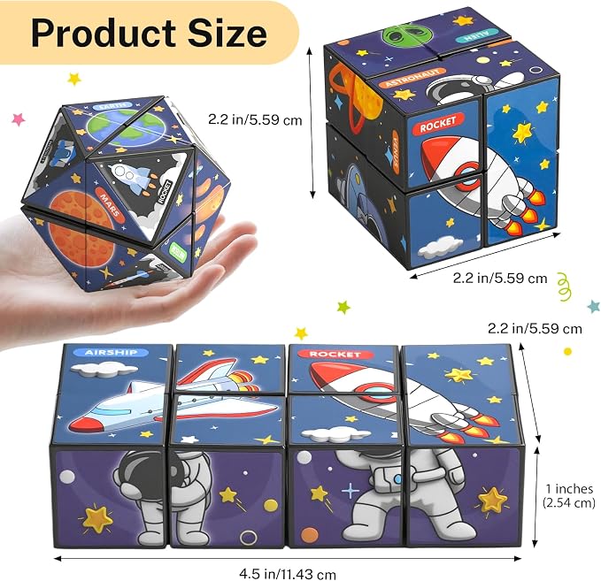 Dementia Prevention Puzzle Cube for Seniors - Brain Boosting Memory Game, Anti-Slip Large Blocks with Easy-Rotate Design for Alzheimer's Care (Space Pattern)