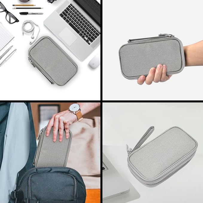 CAOODKDK Electronic Organizer Bag, Waterproof Portable Electronic Organizer Travel Accessories Cable Bag Universal Cord Storage Case for CableCord Storage Double Layer - Gray, Large