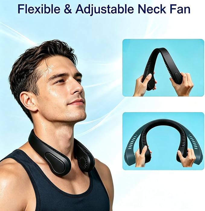 Portable Neck Fan,Rechargeable Personal Fan with 3 Speeds for Summer | Adjustable Width Neckfan, Birthday Gifts for Men Women Mom Dad, Hands Free Cooling Fan(Black)