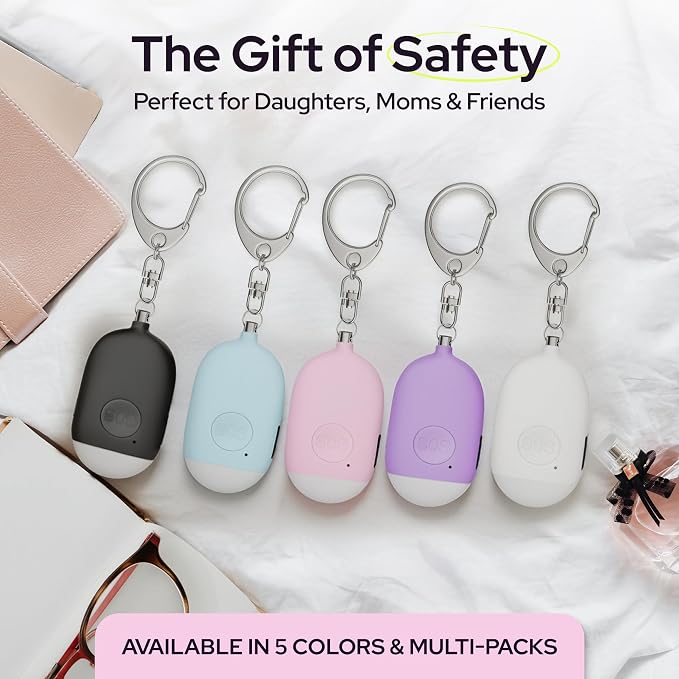 Weten Rechargeable Personal Alarm Keychain - 130dB Siren & LED Light - 2 Pack Personal Safety Alert for Women to Carry - Panic Button Alarm for Security - Rape Whistle for Self Defense (Black&Pink)