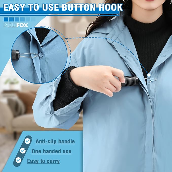 Button Hook for Seniors, Zipper Puller Helper & Shirt Button Helper Tool for Elderly, Arthritis, Zipper Assistant for Dresses, Lightweight Non-Slip One-Hand Zipper Aid Tool (2 Pack)