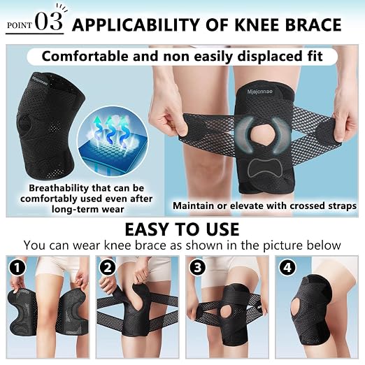 Knee Brace for Women & Men, Knee Brace for Knee Pain, Meniscus Tear, Adjustable Knee Support with Side Spring Stabilizers for Meniscus Tear, Arthritis, Patella Stability, Knee Pain Relief(Medium)